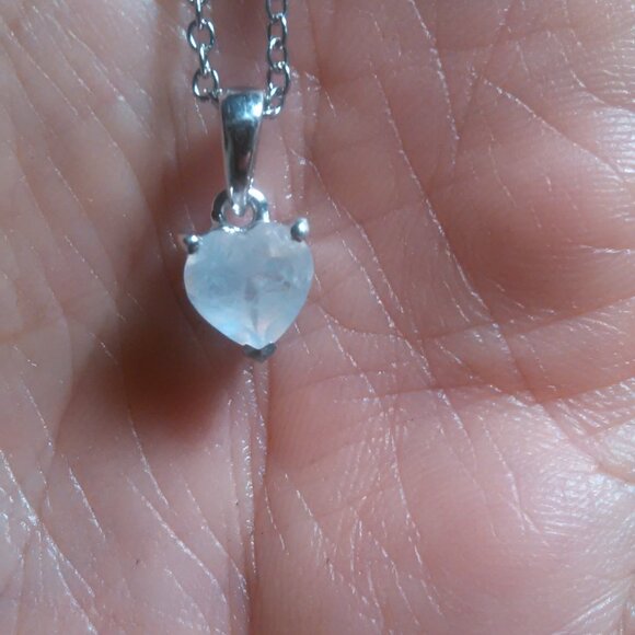 Moon Glow Moonstone Sterling Silver Heart Pendant Stainless Steel Necklace - Picture 9 of 12